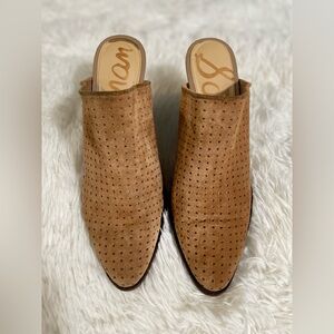 Sam Edelman Tan Perforated Mules